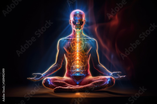 Human inner energy chakra meditation of mind body and soul, generative AI