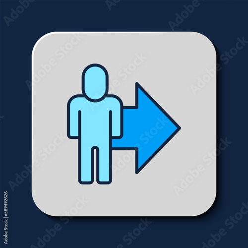 Filled outline Leader of a team of executives icon isolated on blue background. Vector