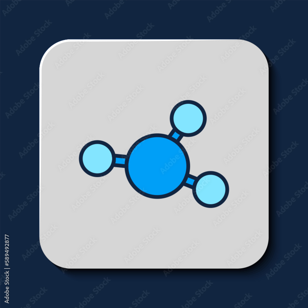 Filled outline Molecule icon isolated on blue background. Structure of molecules in chemistry, science teachers innovative educational poster. Vector Filled outline Molecule icon isolated on blue background. Structure of molecules in chemistry, science teachers innovative educational poster. Vector