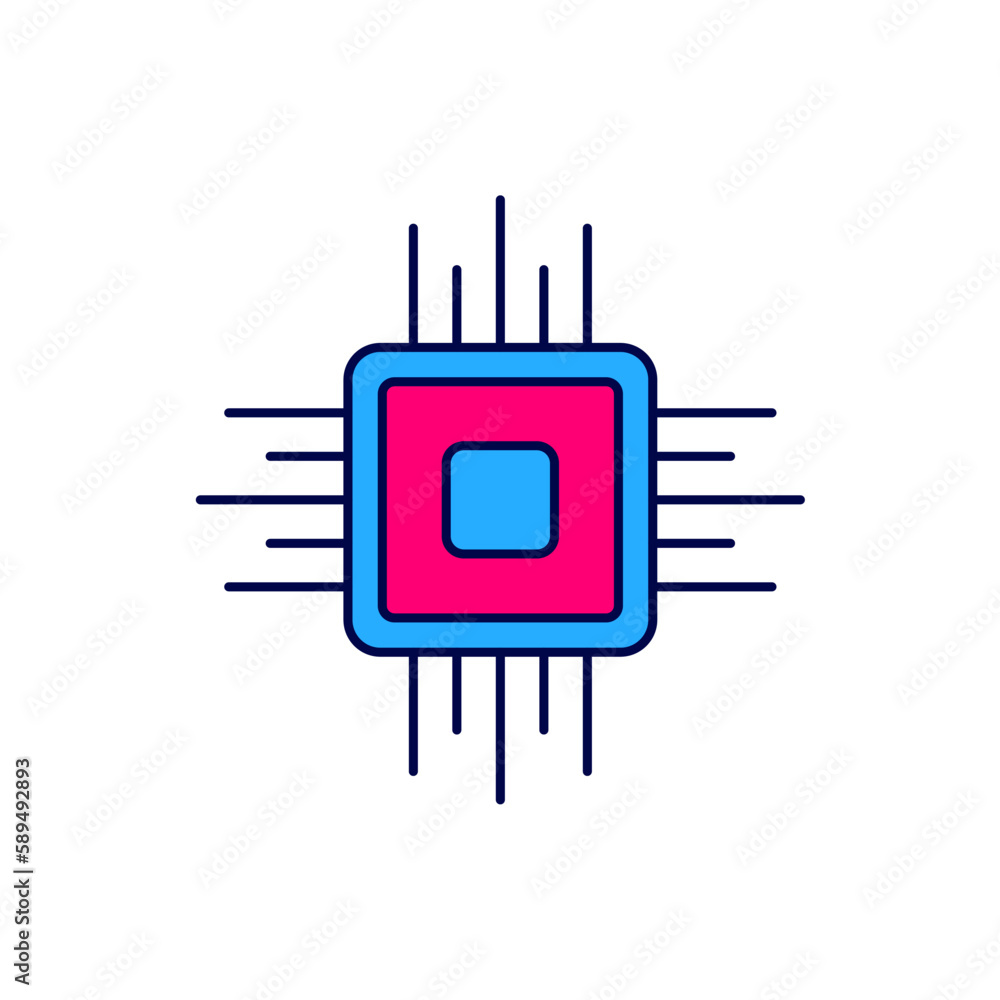 Filled outline Computer processor with microcircuits CPU icon isolated on white background. Chip or cpu with circuit board. Micro processor. Vector Filled outline Computer processor with microcircuits CPU icon isolated on white background. Chip or cpu with circuit board. Micro processor. Vector
