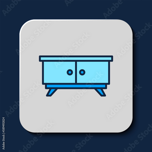 Filled outline Furniture nightstand icon isolated on blue background. Vector