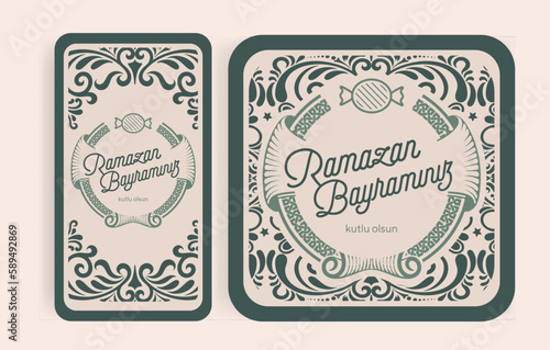 Holy Month of Muslim Community Ramadan Kareem, Feast of the Sacrifice greeting card, social media template, poster.(Turkish translation: Ramazan Bayramınız kutlu olsun. Kurban Bayramınız kutlu olsun.