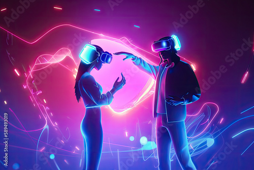 Metaverse VR virtual reality wallpaper concept, AI Generative