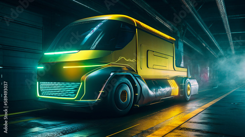 A captivating image of a futuristic electric cargo truck, demonstrating the sustainable transformation of the freight transportation industry © Nilima