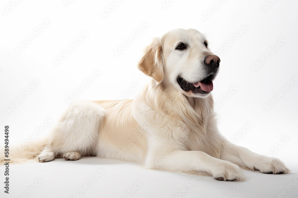 White golden retriever dog isolated on white background. Generative AI White golden retriever dog isolated on white background. Generative AI