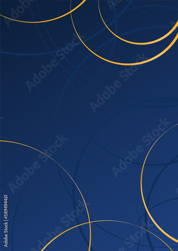 Circles, round shapes, overlapping rings abstract geometric blue and gold background. Vintage style vector illustration. Design concept for Mid Autumn Festival, New Year backdrop, card, poster, banner