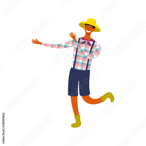 Festa Junina man, male dancer in traditional costume character illustration. Hand drawn cartoon vector, isolated on white. Brazilian holiday, Saint John festival, party, carnival design element