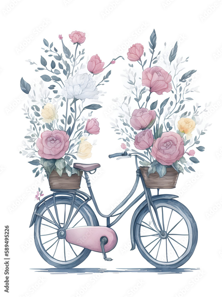 Floral bicycle. AI generated illustration