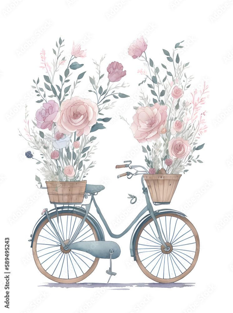 Floral bicycle. AI generated illustration