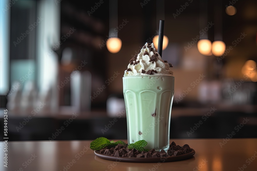 close up spring and summer drink, glass of infused water of, mint chocolate chip frappe, Generative Ai