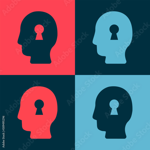 Pop art Solution to the problem in psychology icon isolated on color background. Key. Therapy for mental health. Vector