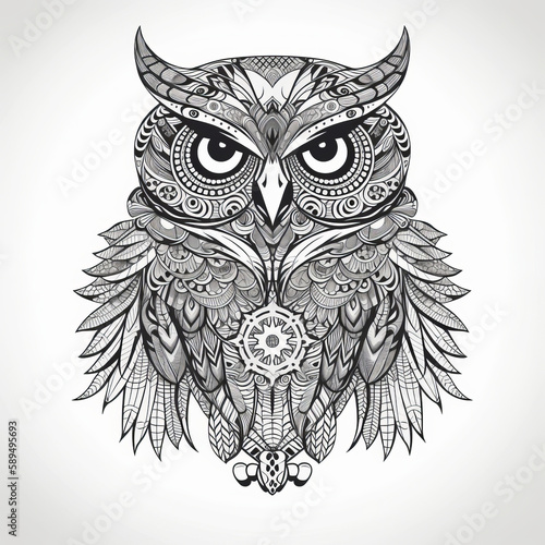 Owl in mandala style. Illustration Generative AI