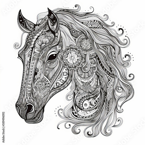 Pony in mandala style. Illustration AI Generative