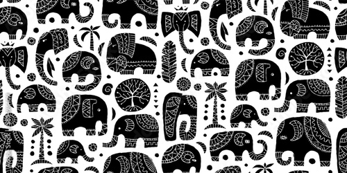 Elephant family, ethnic ornament. Seamless pattern for your design