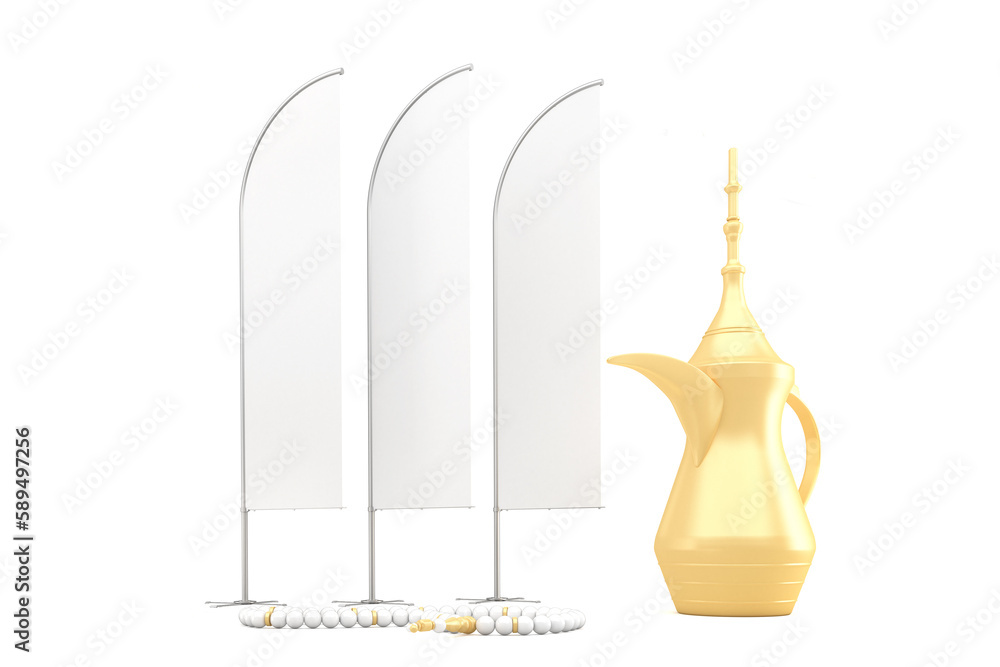 Eid Flags and Coffee Left Side In White Background Eid Flags and Coffee Left Side In White Background
