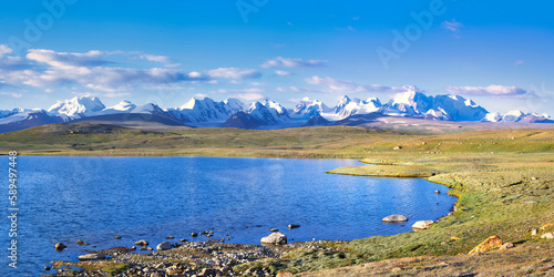 Alpine lake, Kakshaal Too in the Tian Shan mountain range near the Chinese border, Naryn Region, Kyrgyzstan photo