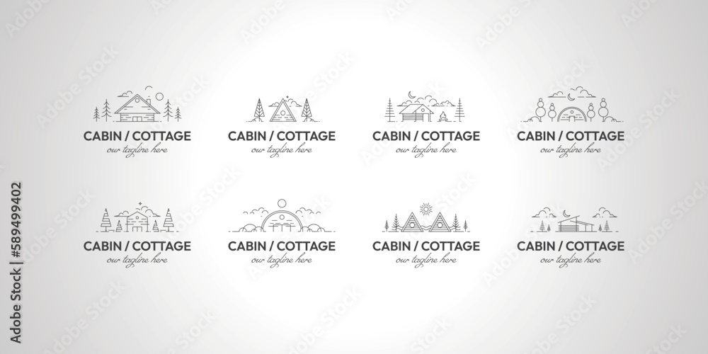 set of bundle cabin or cottage logo line art vector design illustration