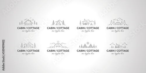 set of bundle cabin or cottage logo line art vector design illustration