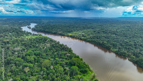 Aerial of the Suriname River at Pokigron, Suriname