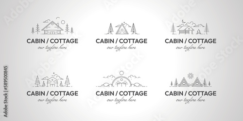 set of bundle cabin or cottage logo line art vector design illustration
