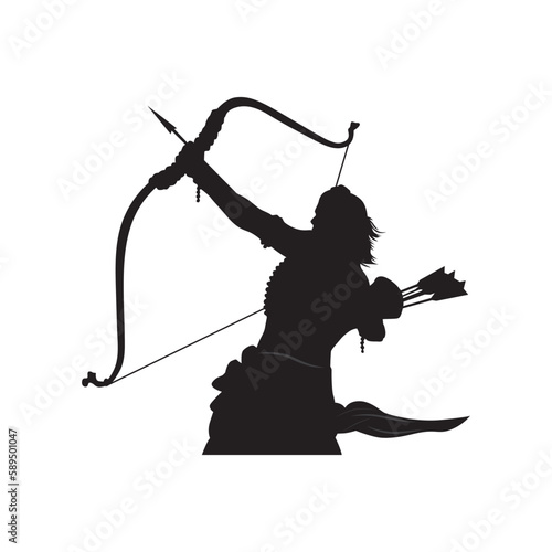 Lord Rama with bow and arrow silhouette vector. Happy Shree Ram Navami celebration.
