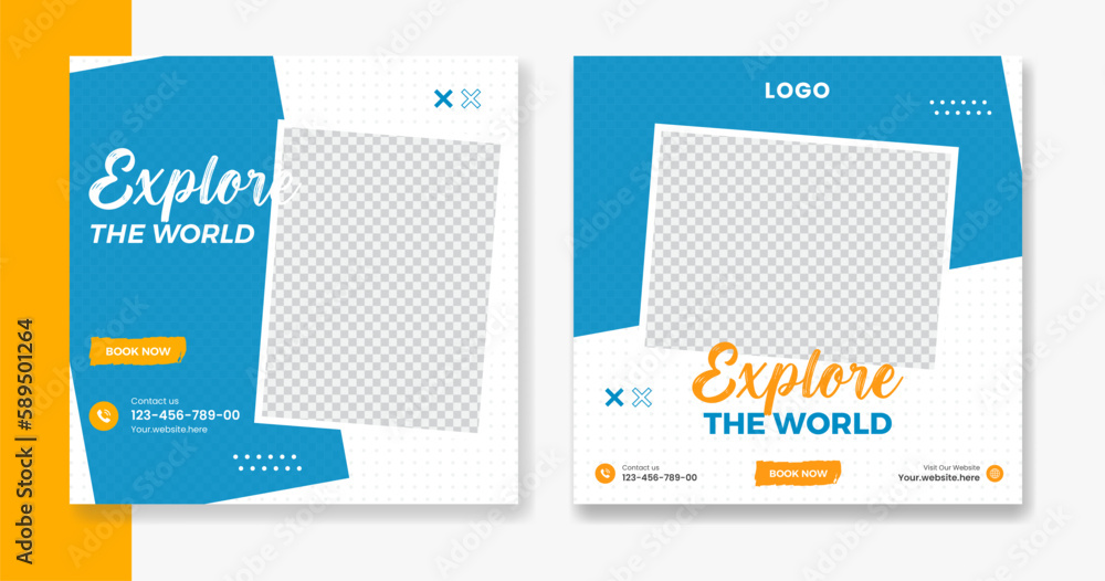 Creative Travel social media post design, holiday vacation square post template, hotel online post vector, happy journey carousel Creative Travel social media post design, holiday vacation square post template, hotel online post vector, happy journey carousel