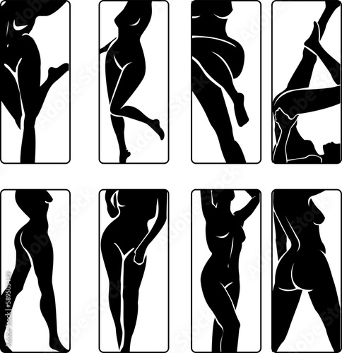 Beautiful curvy woman body art illustration. Minimalist female figure. Abstract nude sensual art. Simple body positive elegant poster.