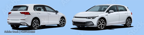 Realistic Vector Car Isolated white color and 3d perspective with transparency gradients with front, back view