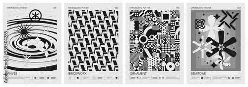 Abstract modern geometric vector Minimalistic Posters with simple shapes in black and white and silhouette of basic geometric figures, composition graphic design, set 21 photo