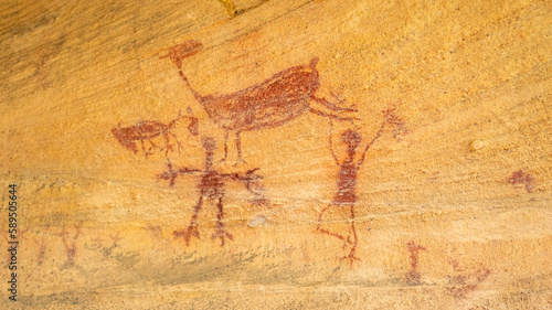 Rock art painting at Pedra Furada, Serra da Capivara National Park, UNESCO World Heritage Site, Piaui, Brazil