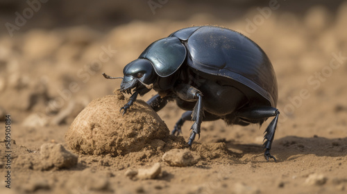dung beetle feeding on dung Generative AI photo