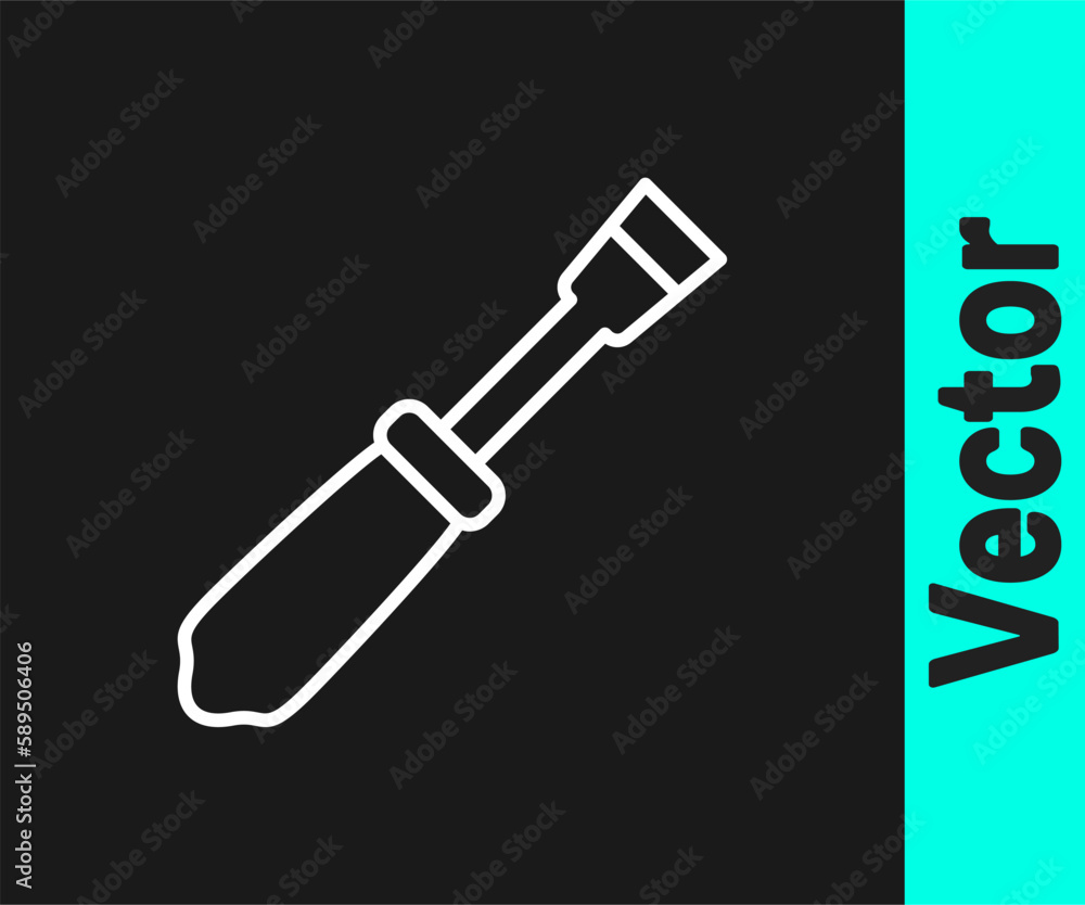 White line Screwdriver icon isolated on black background. Service tool symbol. Vector White line Screwdriver icon isolated on black background. Service tool symbol. Vector