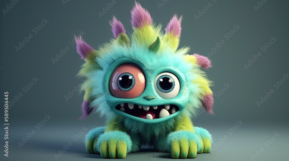 Cute furry monster 3d cartoon character. Generative AI Cute furry monster 3d cartoon character. Generative AI