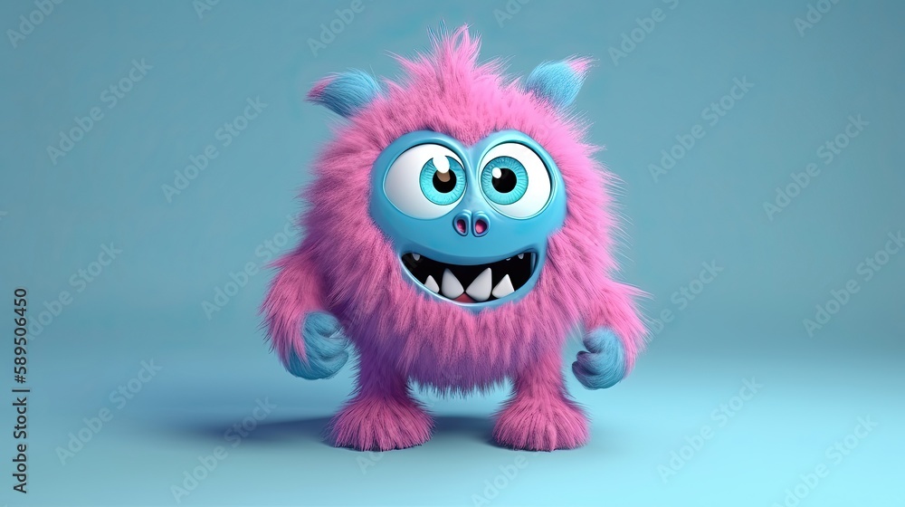 Cute furry monster 3d cartoon character. Generative AI