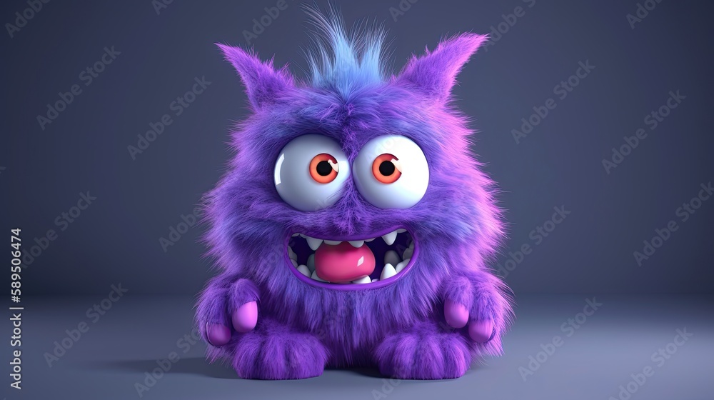 Cute furry monster 3d cartoon character. Generative AI Cute furry monster 3d cartoon character. Generative AI