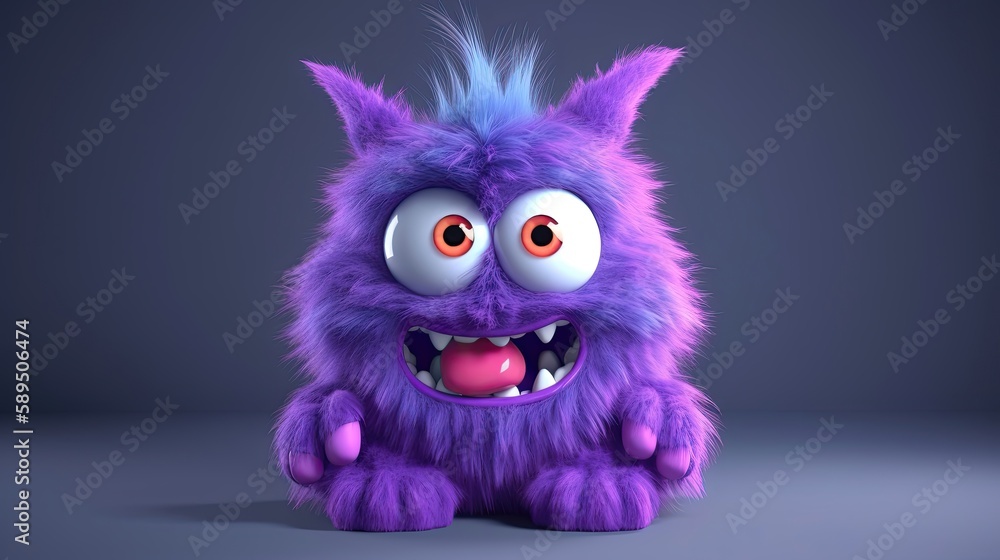 Cute furry monster 3d cartoon character. Generative AI