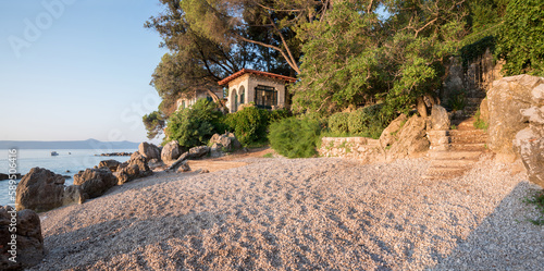 Fototapeta Naklejka Na Ścianę i Meble -  seaside with gravel bathing beach, moscenicka draga, croatia