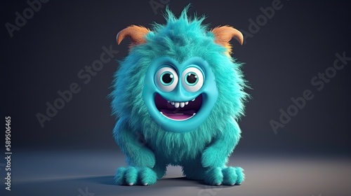 Cute furry monster 3d cartoon character. Generative AI