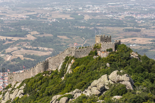 View of Mouros Castle, a Moorish castle on the hilltop in Sintra, Lisbon, Portugal. photo