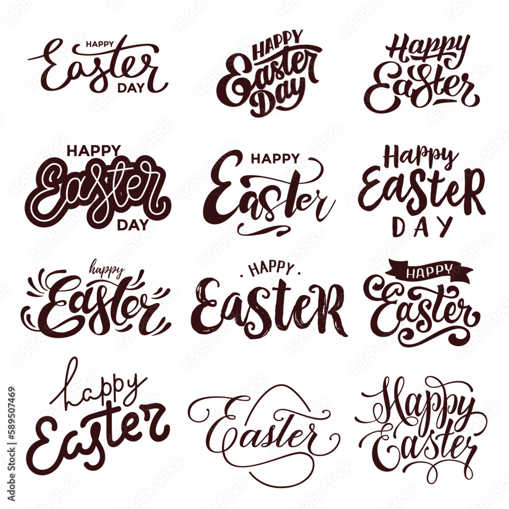 Happy Easter black linear lettering. Hand drawn vector elegant modern calligraphy. Design for holiday greeting card and invitation of the happy Easter day. Greeting card, poster text template. 