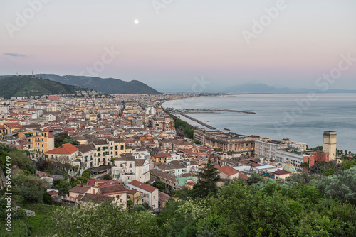 View of Salerno downtown at sunset, a city along the Mediterranean coast in southern Italy, Campania, Italy. photo