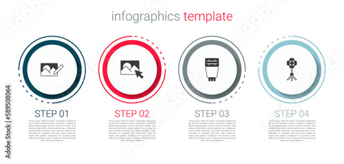 Set Photo retouching, , camera flash and Softbox light. Business infographic template. Vector