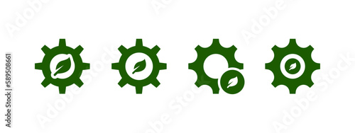 eco product icon vector illustration. gear with leaves concept.