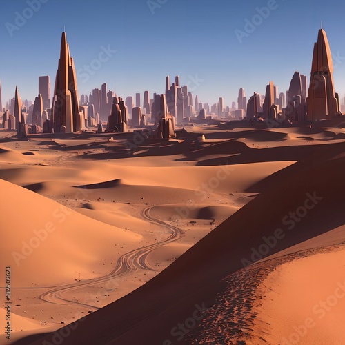 futuristic modern city building in sand desert, generative art by A.I.