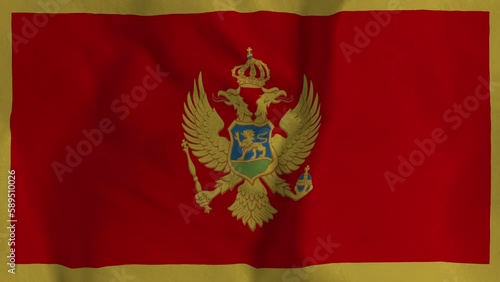 Montenegrin Flag. Seamless loop animation of the Montenegrin Flag 4K. 3D animation National flag. photo
