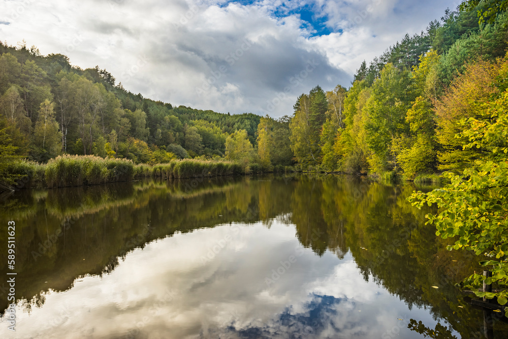 Idyllic shot of Kacirek pond during autumn, Kokorinsko, Central Bohemia, Czech Republic (Czechia) Idyllic shot of Kacirek pond during autumn, Kokorinsko, Central Bohemia, Czech Republic (Czechia)