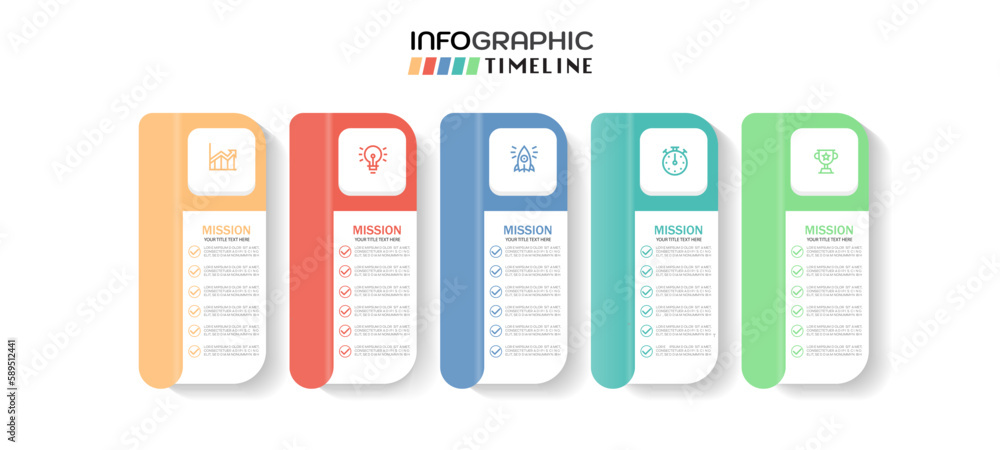 Infographic design template. timeline with icons and 5 options or steps. Can be used for process, presentations, layout, banner, web design vector illustration.
