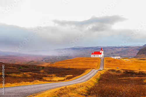 Ingjaldsholl church at Hellissandur, Snaefellsjokull National Park, Snaefellsnes Peninsula, Vesturland, Western Iceland, Iceland, Polar Regions photo