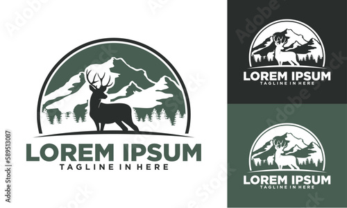 deer logo with modern mountain