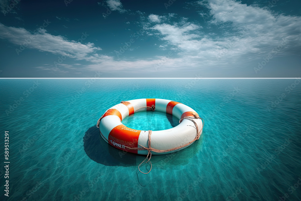 Naklejka premium lifebuoy floats in the sea. Generative AI